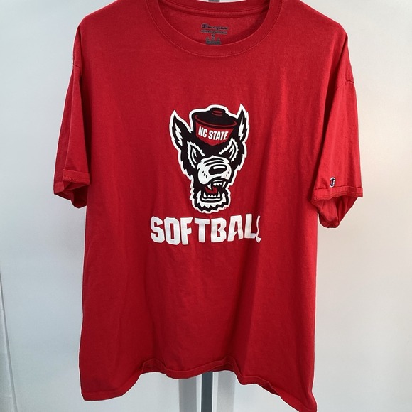 Mens Champion NC State Wolfpack Softball Short Sleeve T-shirt- Red- XL - Picture 3 of 8